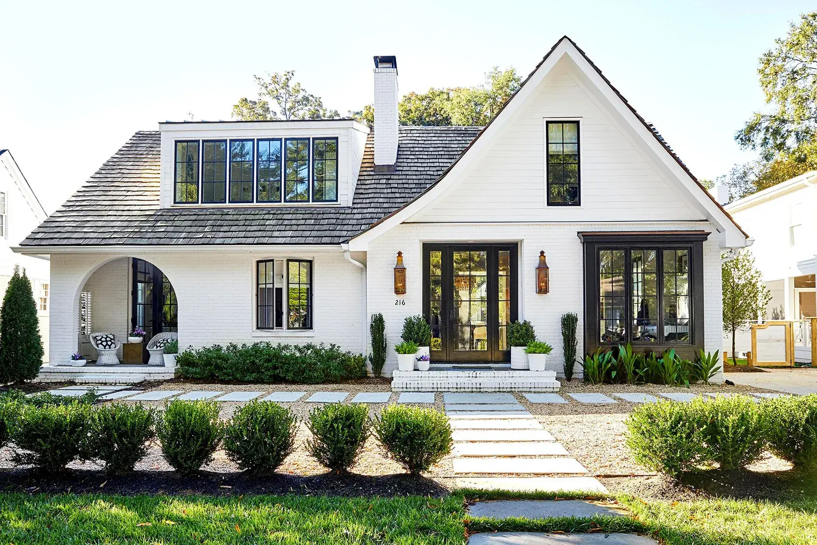 White brick home in Western North Carolina with new windows and doors