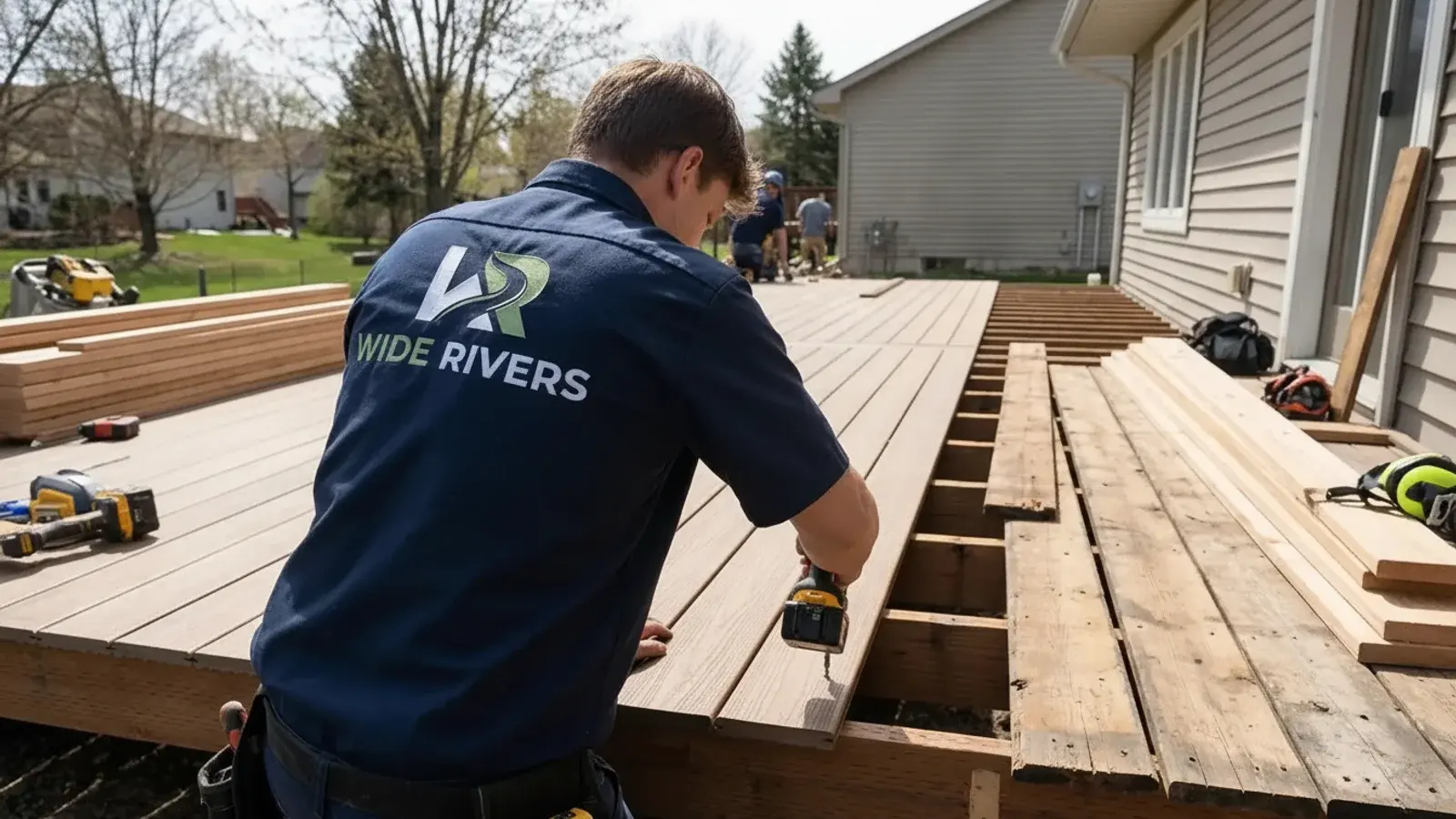 Wide Rivers crew building a deck in Western North Carolina